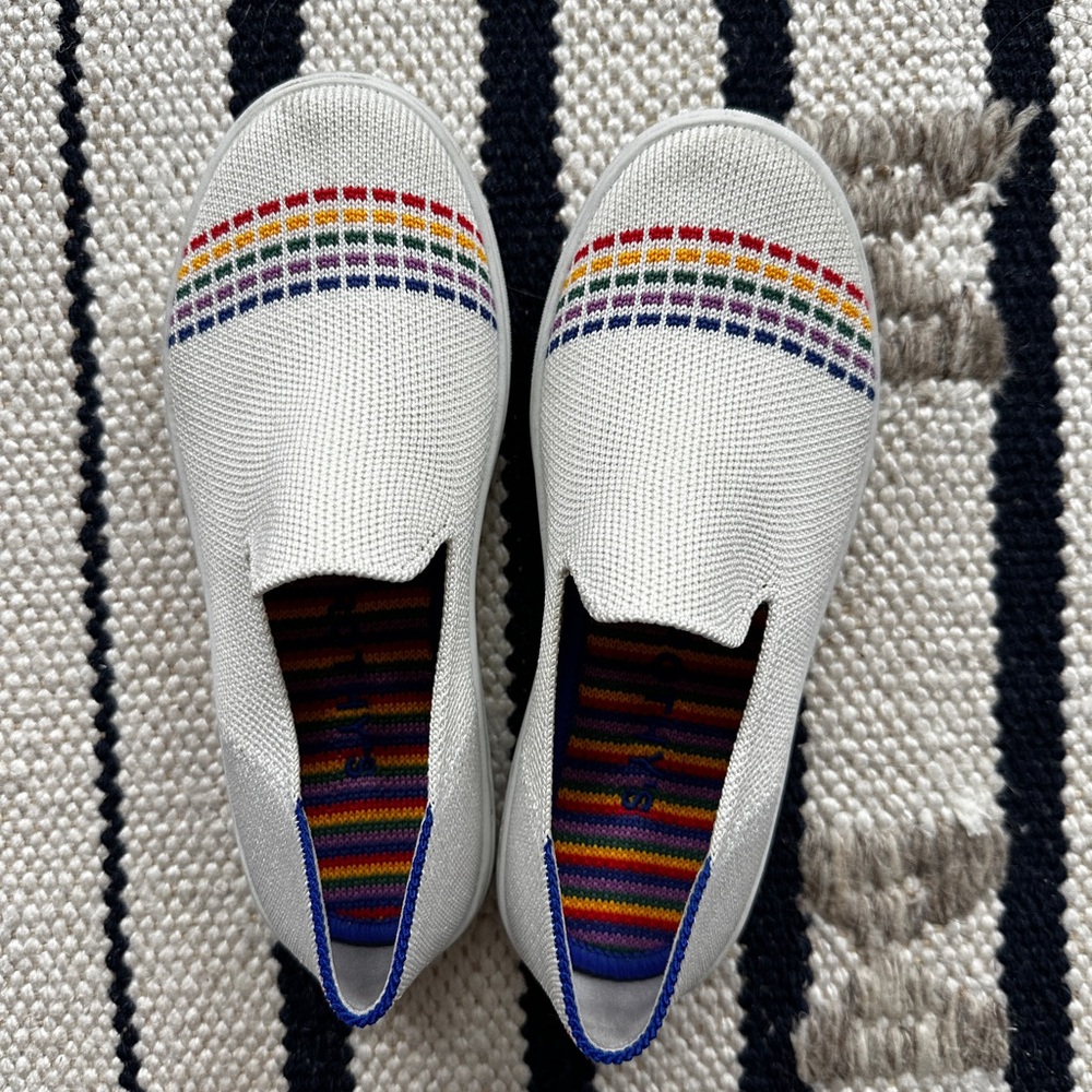 Rothy’s The Kids White Rainbow slip on Sneakers -size 1